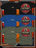Black T-Shirt with Distressed Vintage Penske Shocks Logo on Back