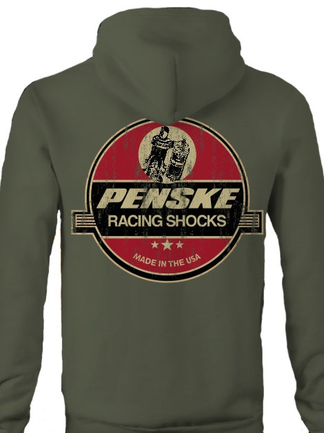 Penske Racing Shocks Black or Military Green Vintage Hooded Sweatshirt